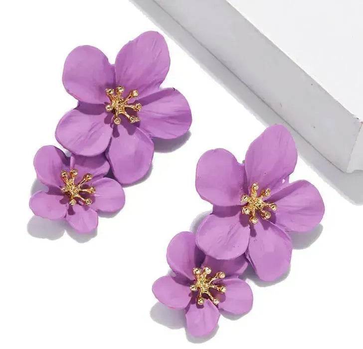 Colorful Double flower Stud earrings for Women
