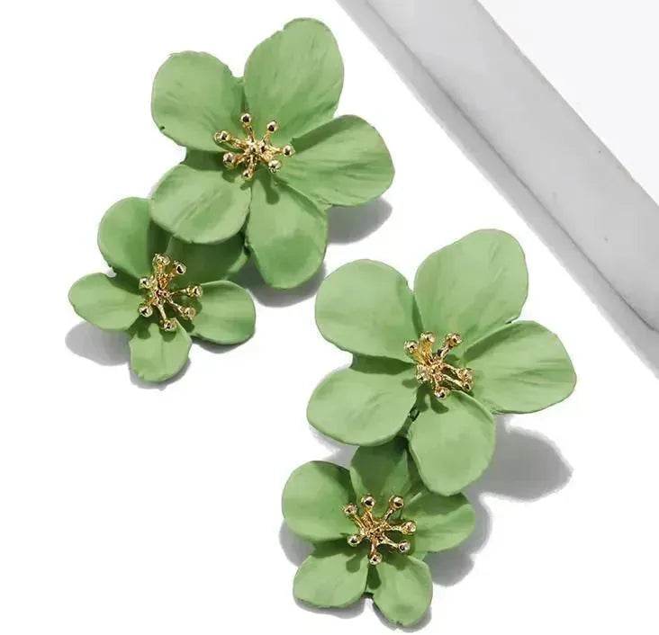 Colorful Double flower Stud earrings for Women