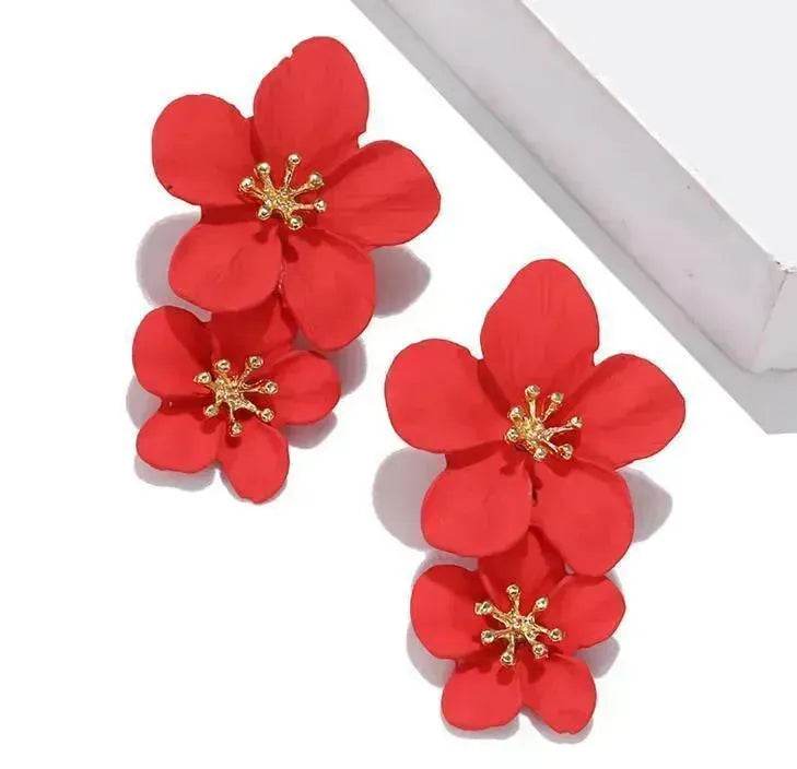 Colorful Double flower Stud earrings for Women