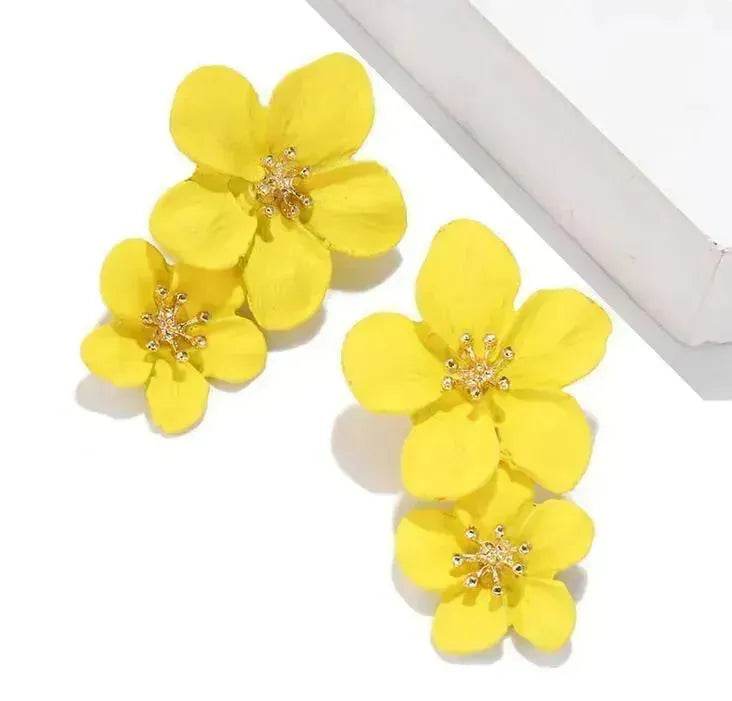 Colorful Double flower Stud earrings for Women