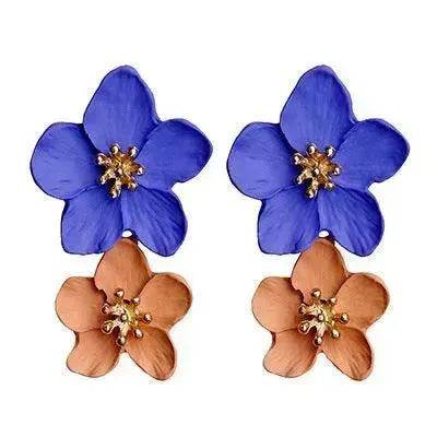 Colorful Double flower Stud earrings for Women