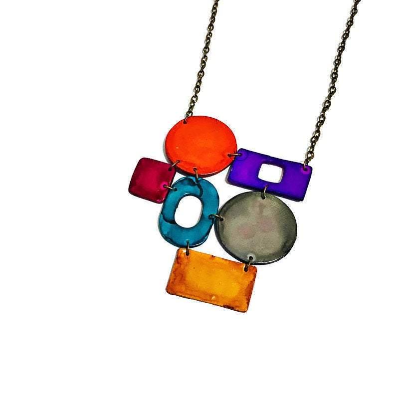 Colorful Geometric Bib Necklace & Statement Earrings