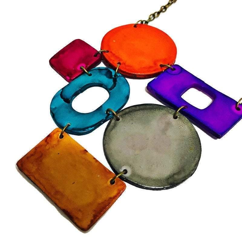 Colorful Geometric Bib Necklace & Statement Earrings