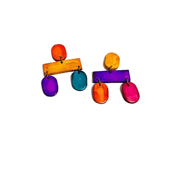 Colorful Geometric Bib Necklace & Statement Earrings