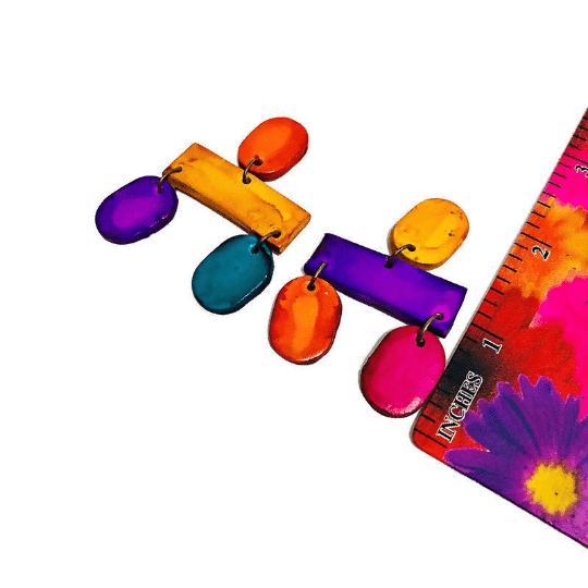 Colorful Geometric Bib Necklace & Statement Earrings