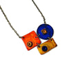 Colorful Geometric Pendant Necklace, Orange, Blue & Yellow, Handmade