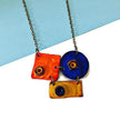Colorful Geometric Pendant Necklace, Orange, Blue & Yellow, Handmade