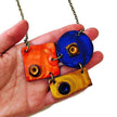 Colorful Geometric Pendant Necklace, Orange, Blue & Yellow, Handmade