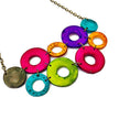 Colorful Linked Circle Jewelry Set, Statement Necklace & Earrings, Handmade Polymer Clay
