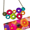 Colorful Linked Circle Jewelry Set, Statement Necklace & Earrings, Handmade Polymer Clay
