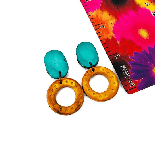 Colorful Linked Circle Jewelry Set, Statement Necklace & Earrings, Handmade Polymer Clay