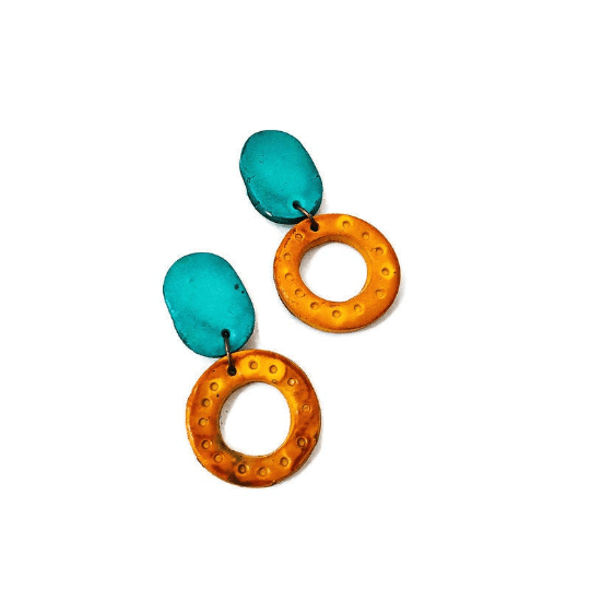 Colorful Linked Circle Statement Necklace, Handmade Polymer Clay