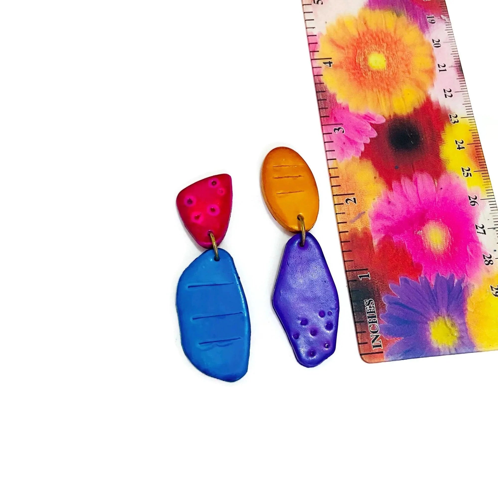 Colorful Mismatched Clip On Earrings