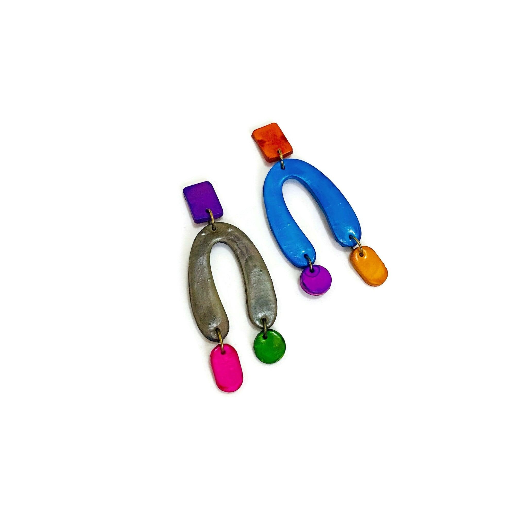 Colorful Oversized Mismatched Arch Earrings