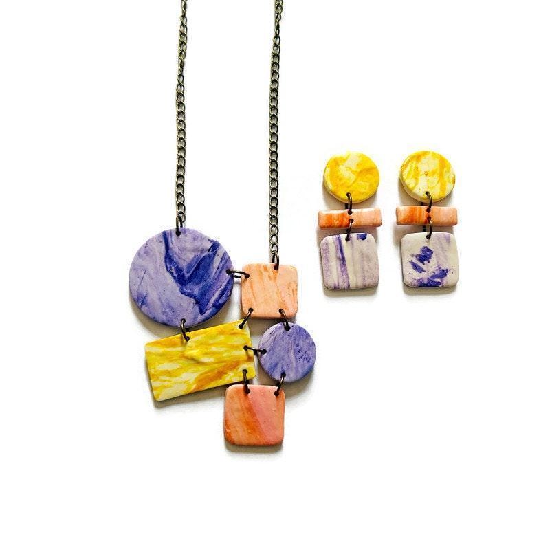 Geometric Statement Necklace with Pastel Aesthetic