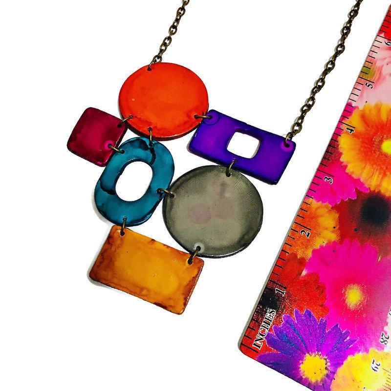Colorful Geometric Statement Necklace, Handmade Polymer Clay