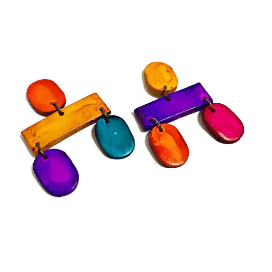 Colorful Geometric Statement Necklace, Handmade Polymer Clay