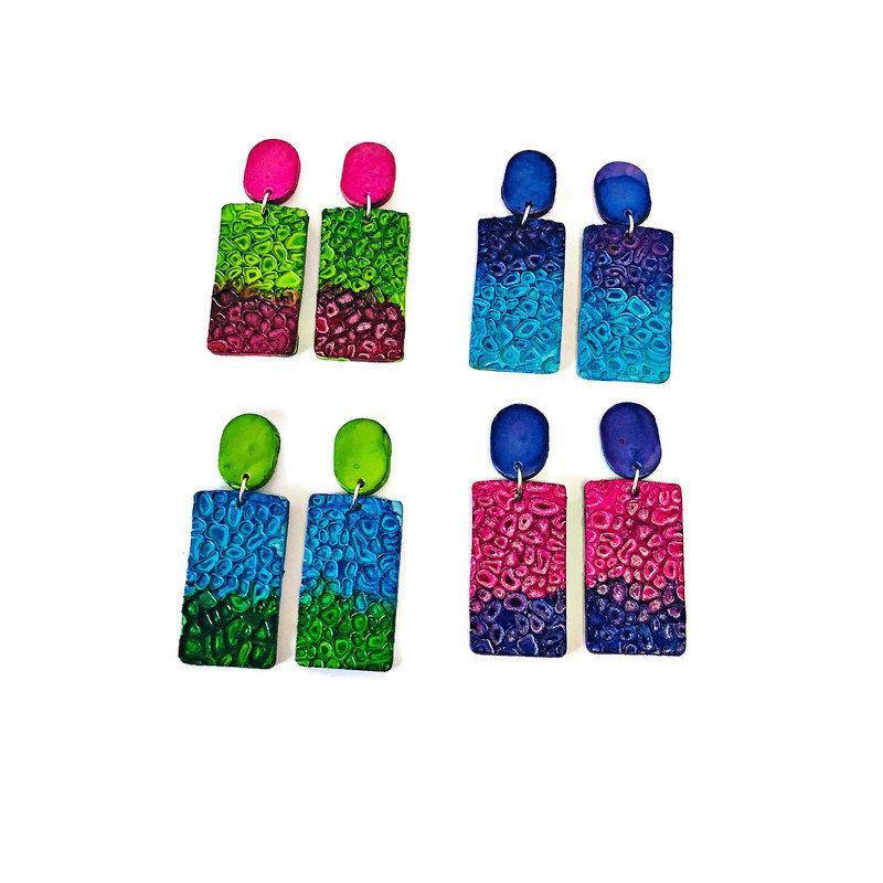 Colorful Textured Statement Earrings (Post or Clip On)- 
