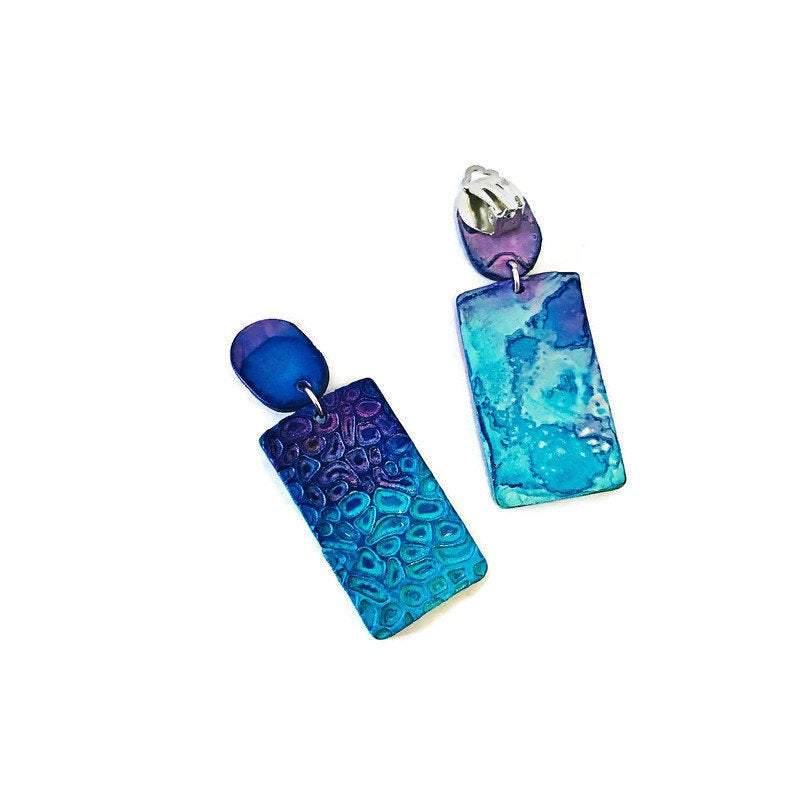 Colorful Textured Statement Earrings (Post or Clip On)- 
