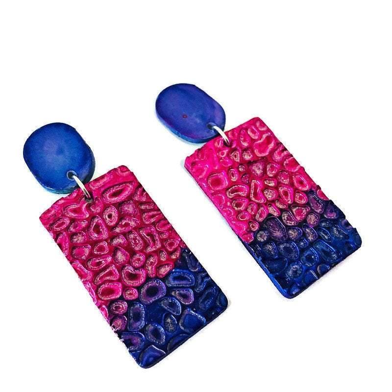 Colorful Textured Statement Earrings (Post or Clip On)- 