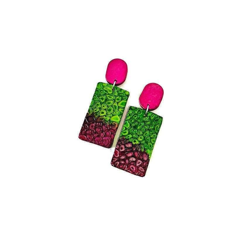 Colorful Textured Statement Earrings (Post or Clip On)- 