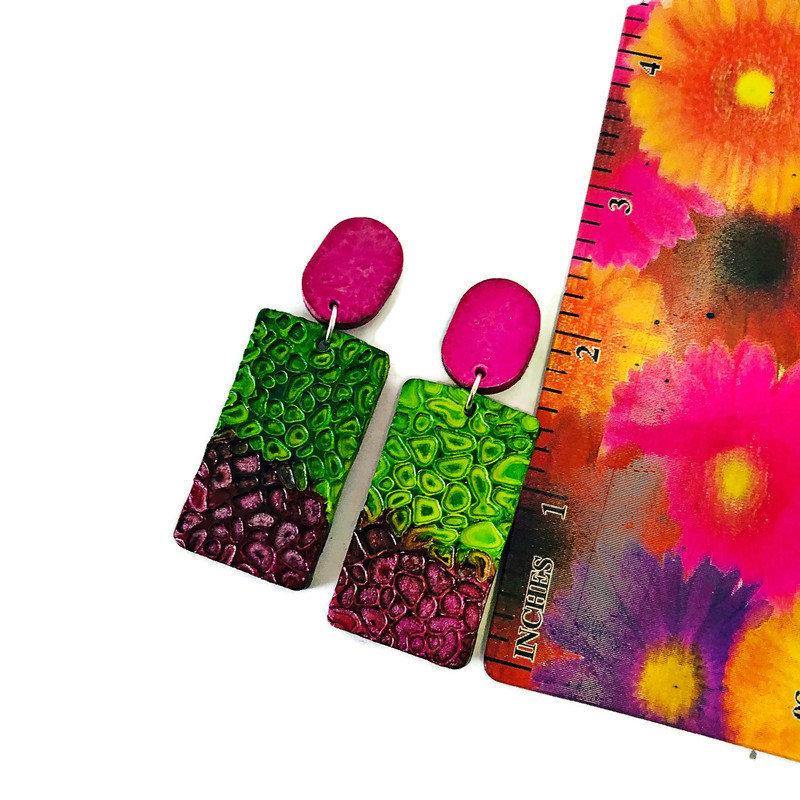 Colorful Textured Statement Earrings (Post or Clip On)- 