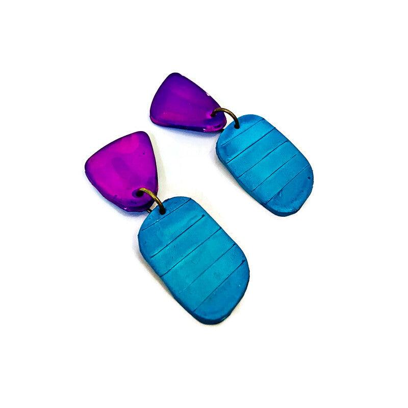 Clay Two Tone Earrings Handmade, Post or Clip Ons - 