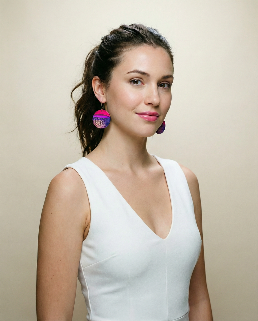 Large Disc Dangle Earrings, Handmade Alcohol Ink – 