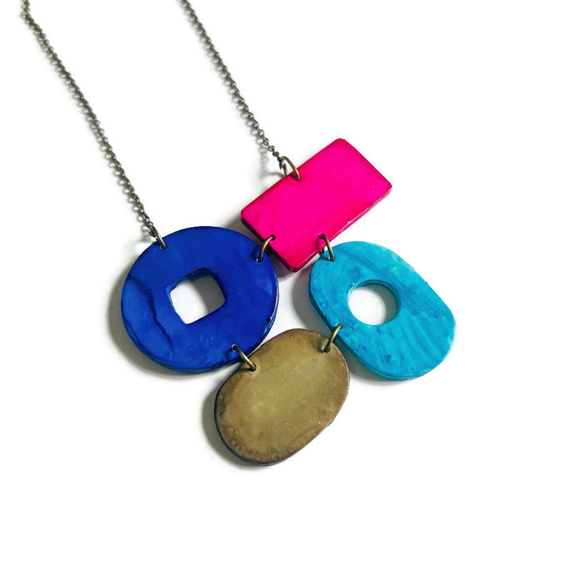 Bright Clip On Earrings in Blue, Pink & Grey