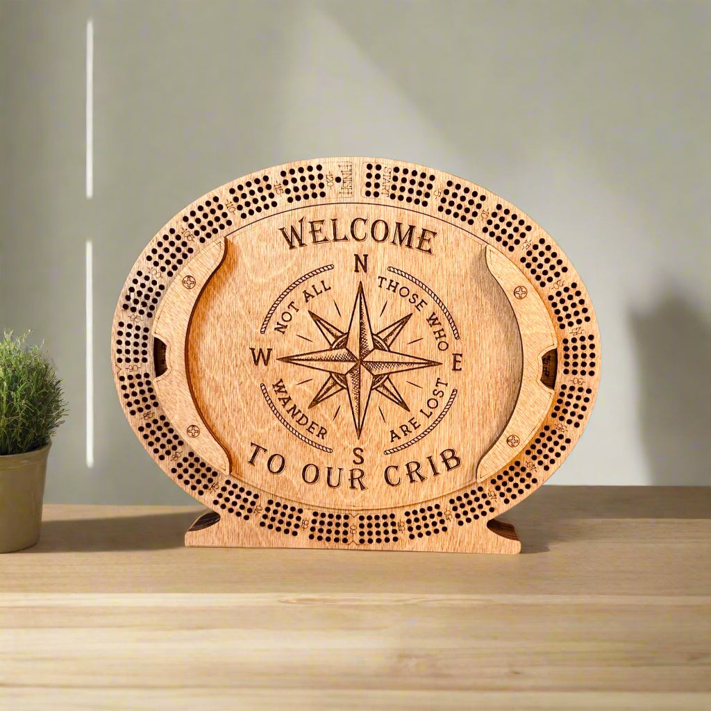 Personalized 4-Track  Cribbage Board – Handcrafted, Custom Engraved & Stand-Up Display