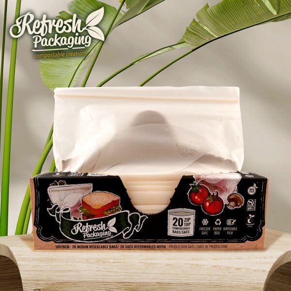 Compostable Zip-Top Bags - Medium - (20 Bags 18x19cm)