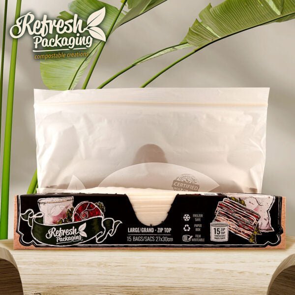 Compostable Zip-Top Bags - Large - (15 Bags 27x30cm)