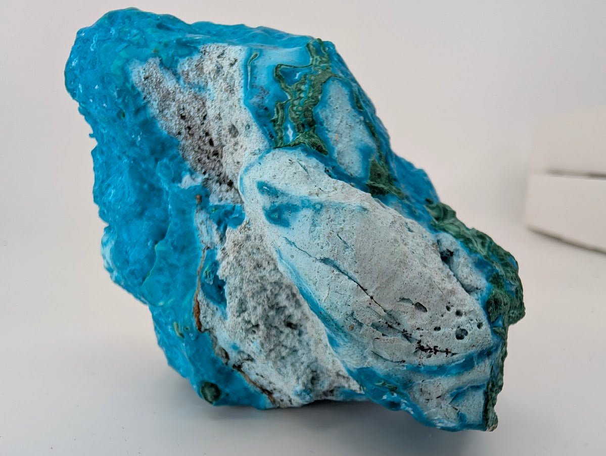 Congo Chrysocolla with Malachite – Botryoidal Specimen with Exposed Veins & Growth Rings (434g)