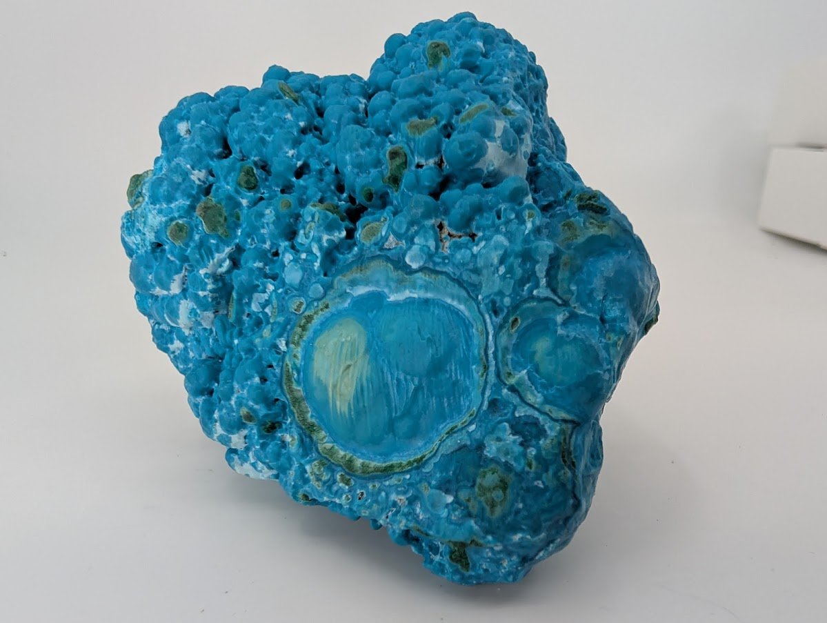 Congo Chrysocolla with Malachite – Botryoidal Specimen with Exposed Veins & Growth Rings (434g)