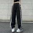 Contrast Color Side Striped Black Pants For Women