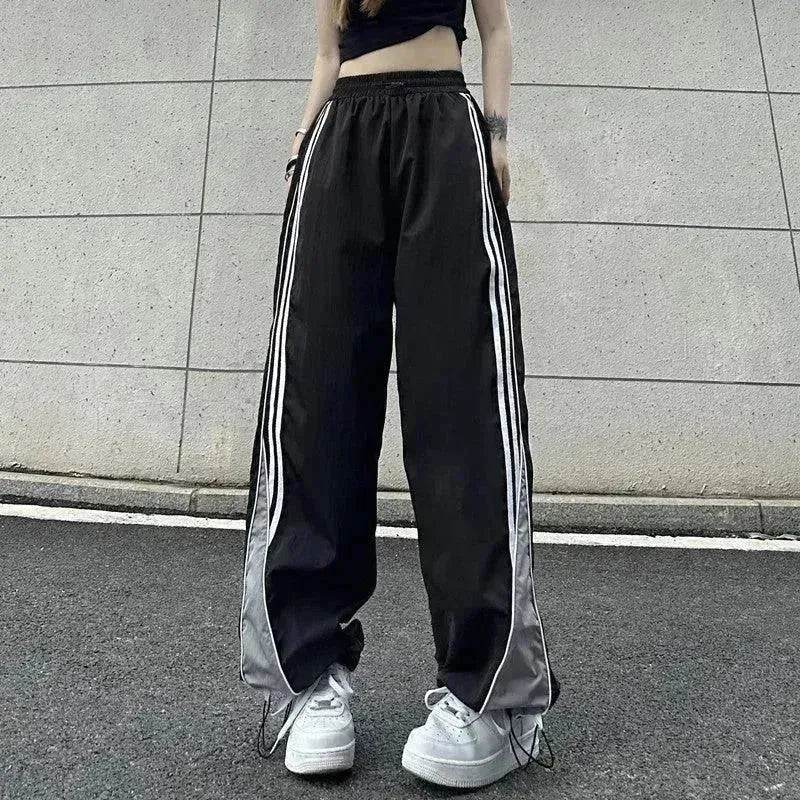 Contrast Color Side Striped Black Pants For Women