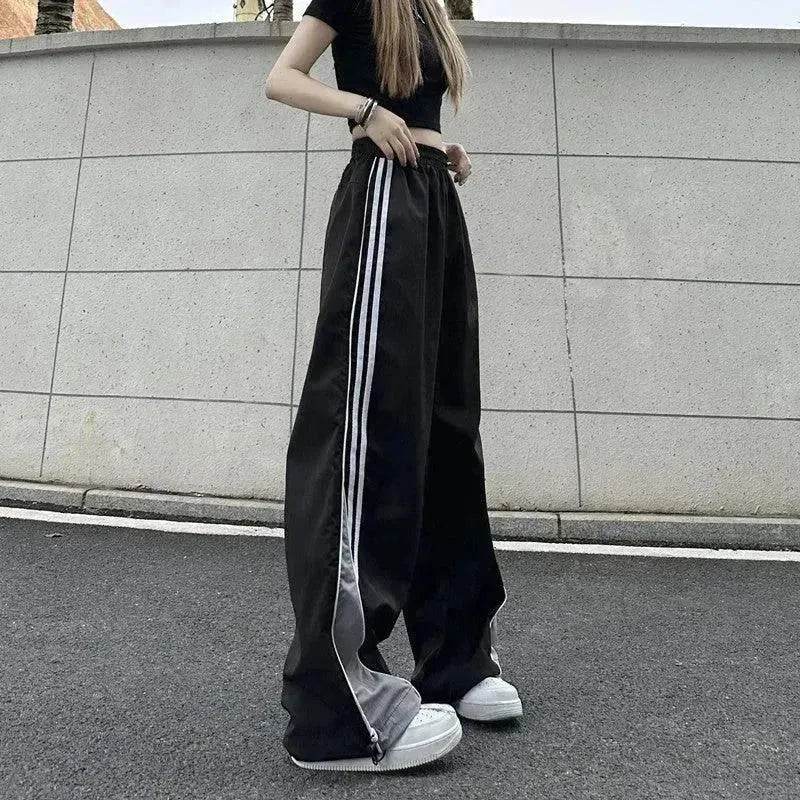 Contrast Color Side Striped Black Pants For Women