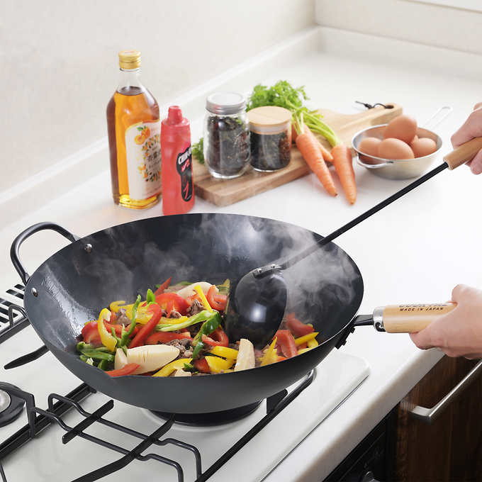 Yoshikawa Japan |  Cook-Pal Ren Nitrided Carbon Steel Wok 36cm - Made in Japan