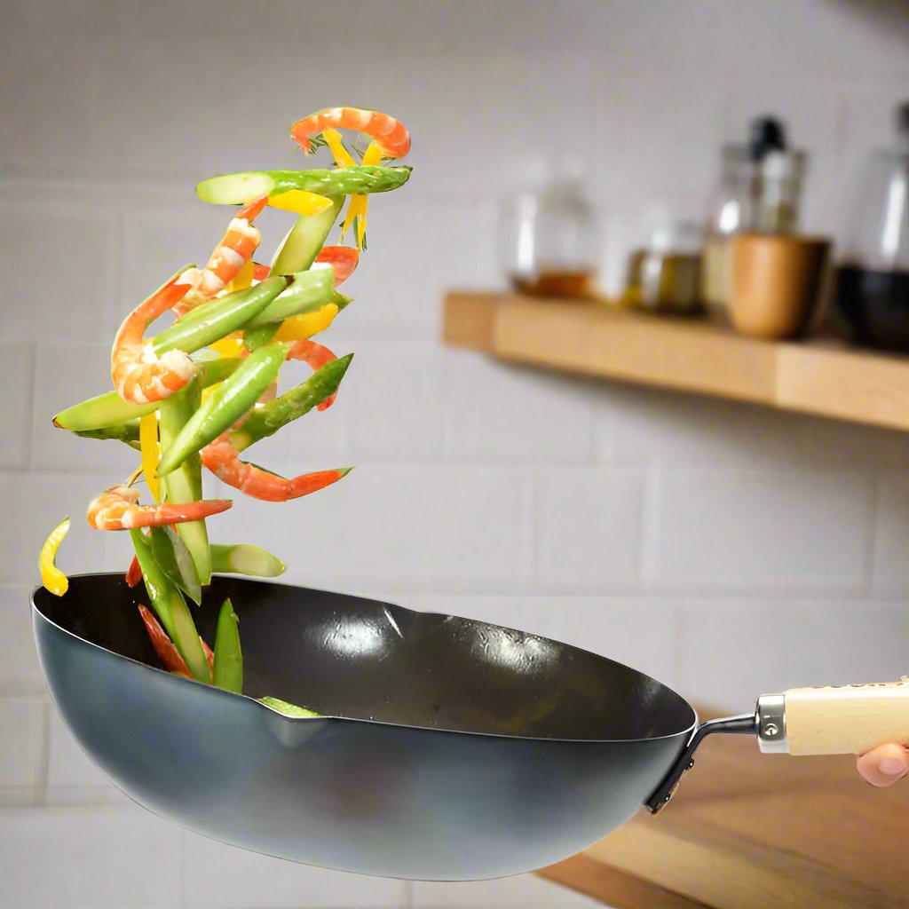 Yoshikawa Japan |  Cook-Pal Ren Nitrided Carbon Steel Wok 36cm - Made in Japan