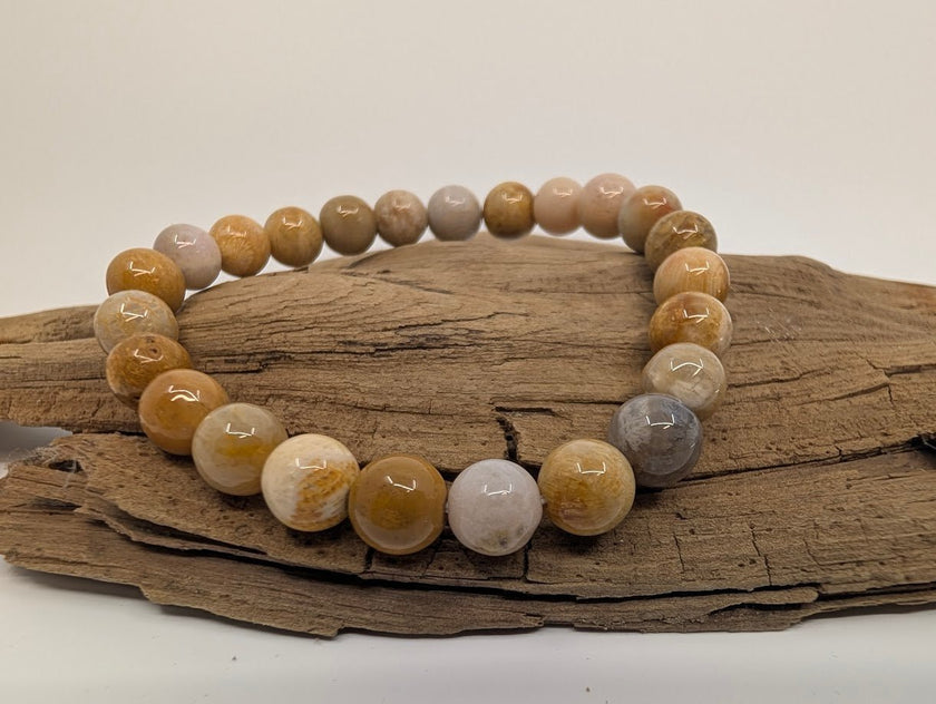 Coral Jade Bracelet – 8mm Polished Beads