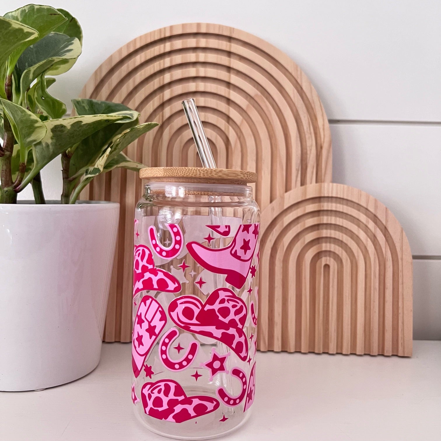 Disco cowgirl glass cup