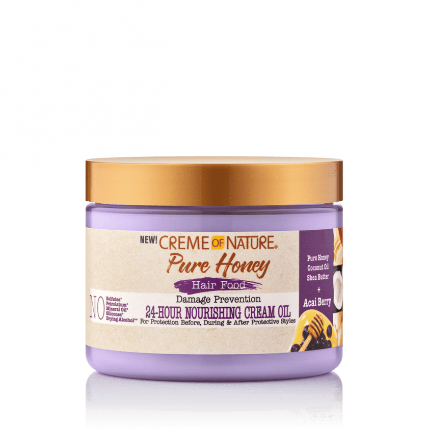 CREME OF NATURE Pure Honey Hair Food Acai Berry 24 Hour Nourishing Cream Oil 4.7OZ