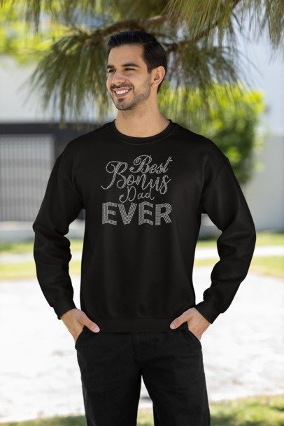 Best Bonus Dad Ever Rhinestone Shirt – Stepdad Sparkle Bling Apparel | Blingdazzel