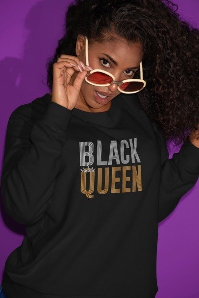Black Queen Rhinestone Shirt – Bold Empowerment Sparkle Bling Apparel | Blingdazzel
