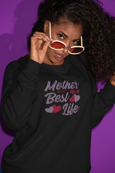 Mother Life is the Best Life Rhinestone Shirt – Sparkle Mom Bling Apparel | Blingdazzel