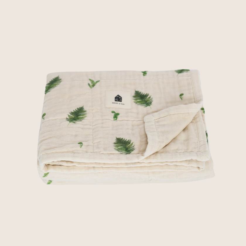 Organic Cotton Muslin Baby Blanket, 4 Layers, Crib Size (47 X 47) - Fern