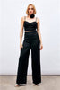 (Basic) Satin Crop Top  with String Straps - Black