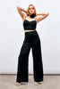 (Basic) Satin Crop Top  with String Straps - Black