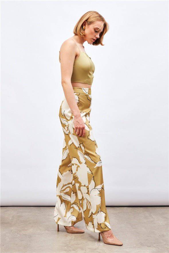 (Basic) Satin Crop Top  with String Straps - Olive