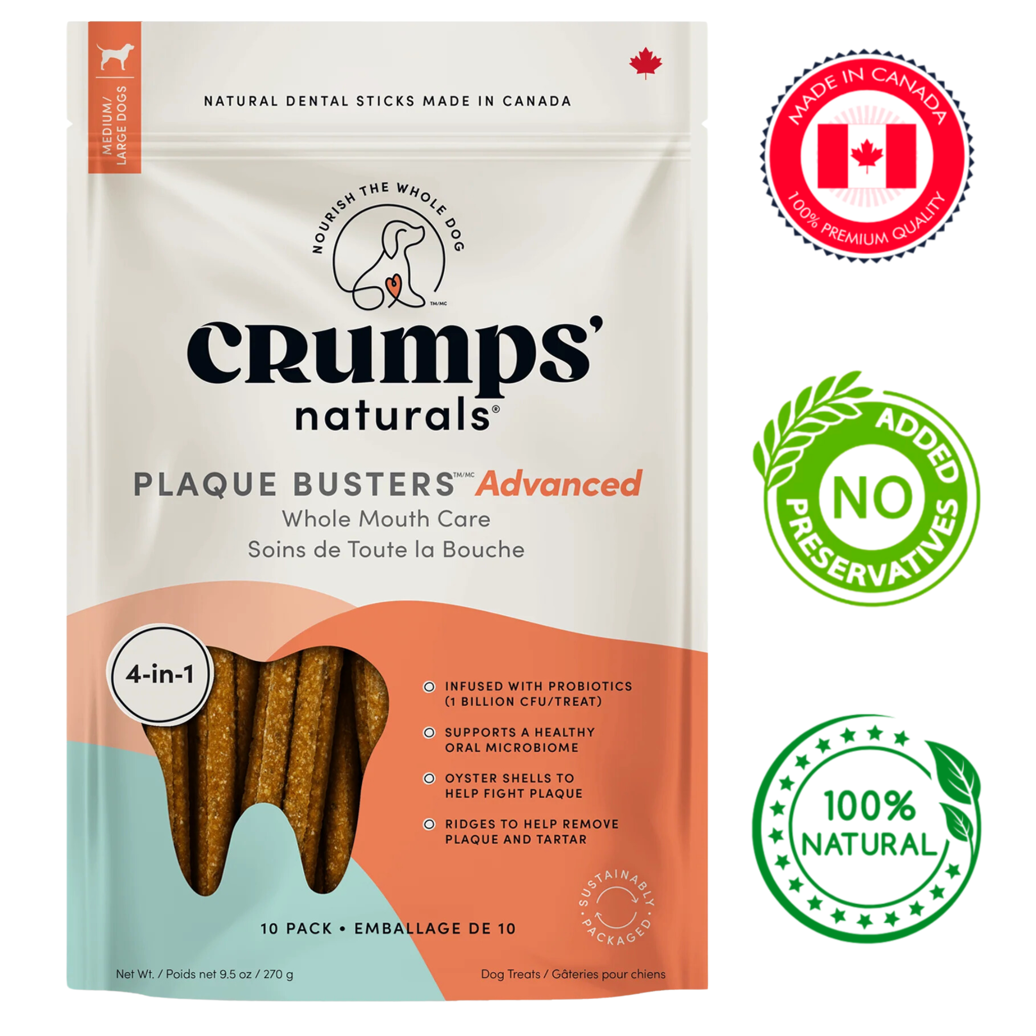 Crumps' Natural - Plaque Busters Advanced Whole Mouth Care Dental Sticks With Probiotics Dog Treats
